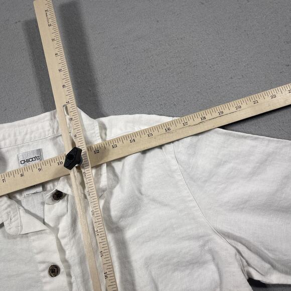 Chicos Shirt Womens 1 White Linen Button Up 3/4 Sleeve‎ Collared Blouse Top - Picture 7 of 10